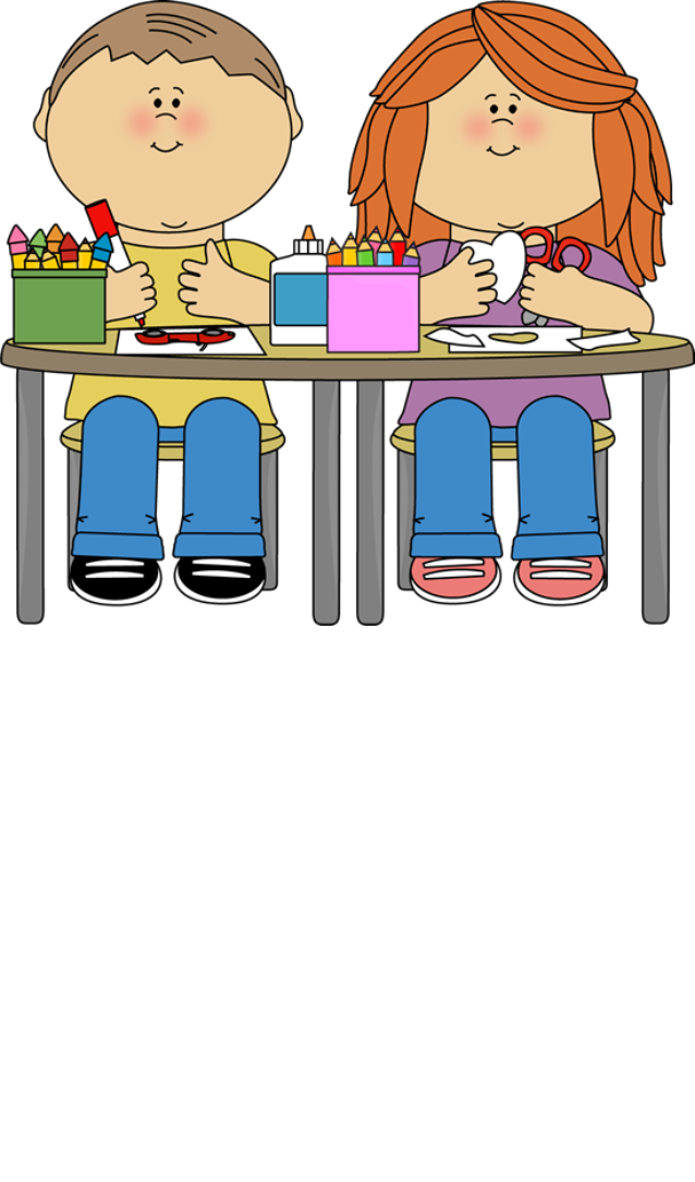 Boy and Girl sitting at table doing arts and crafts project.