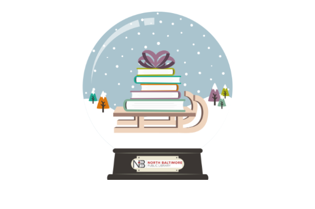 Snow globe with books on sled