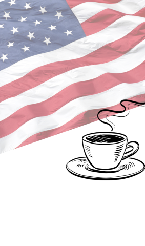 Flag with cup of coffee on a saucer