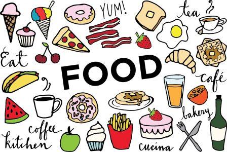 a food collage with the word Food in the middle of the picture.