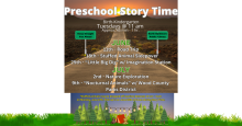 Preschool Story Time Summer 2024 schedule. Tuesday's at 11am
